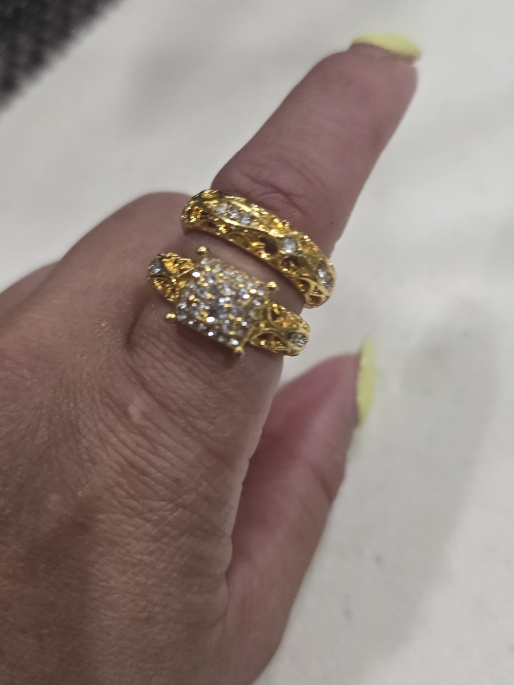 Gold Crystal Two-Piece Turtle Ring Set